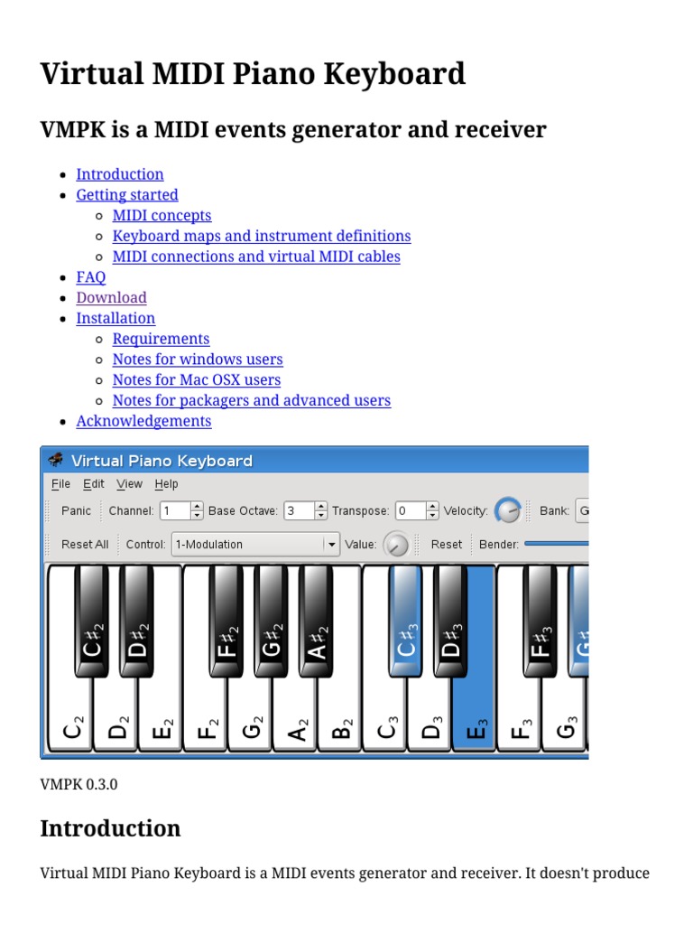 VMPK. Virtual MIDI Piano Keyboard PDF PDF Synthesizer Graphical
