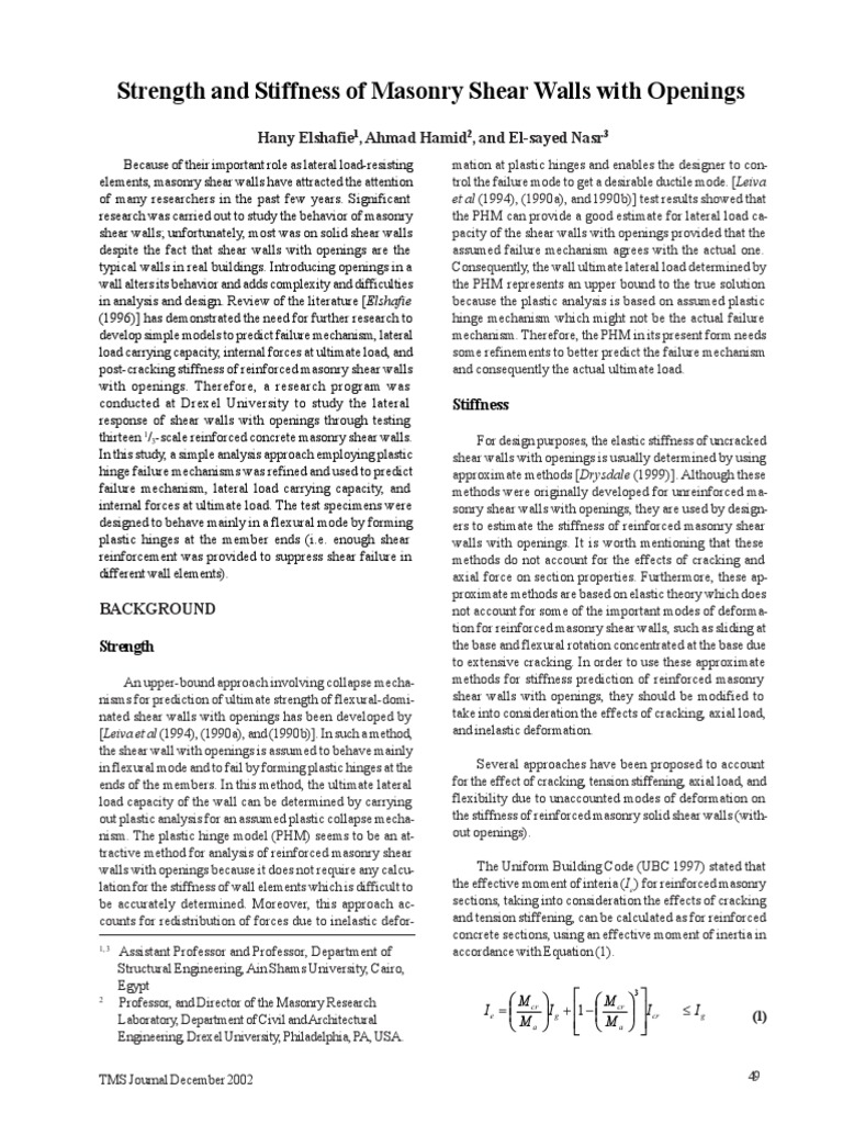 Shear Wall Behavior with Openings | PDF | Strength Of Materials | Bending
