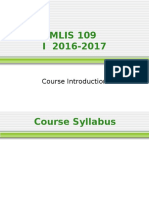 MLIS 109 I 2016-2017: Course Introduction