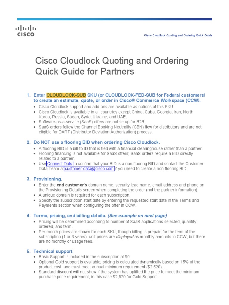 Cisco Cloudlock Quoting and Ordering Quick Guide PDF Software As A