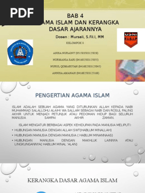 Agama Islam Bab 4 Pengertian Agama Islam Kerangka Dasar Ajarannya Pptx