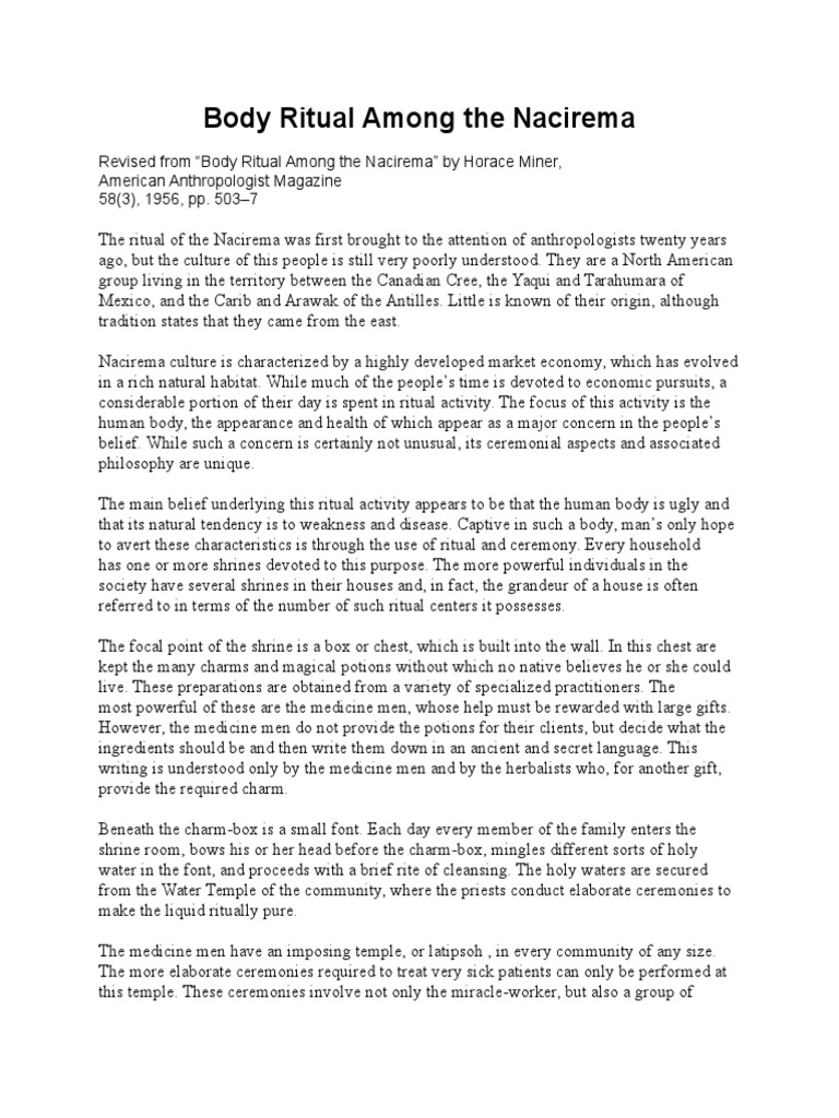 Body Ritual Among The Nacirema Pdf Rituals Cultural Anthropology