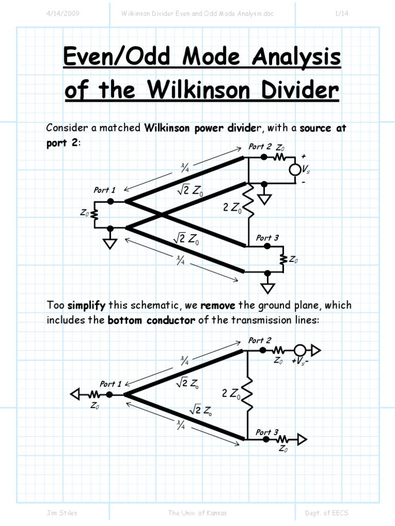 Wilkinson Divider Even and Odd Mode Analysis PDF Transmission Line