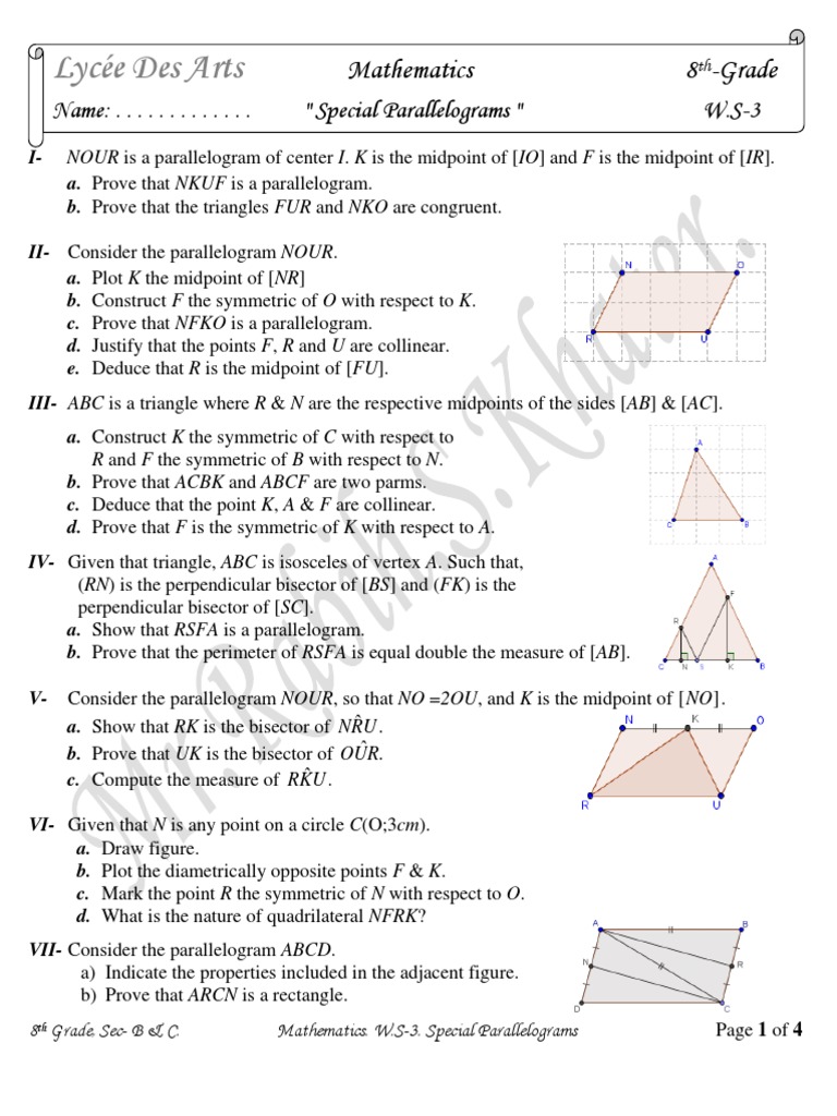 Special Parallelograms Worksheet | PDF | Rectangle | Triangle