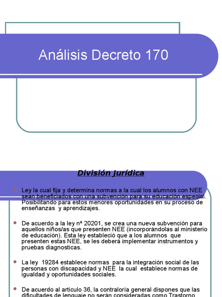 Análisis Decreto 170 | PDF | Educación especial | Invalidez