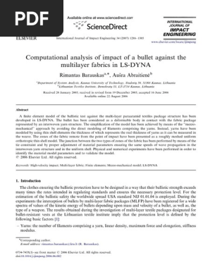 Computational Analysis of Impact of a Bullet Against the Multilayer Fabrics in LS-DYNA