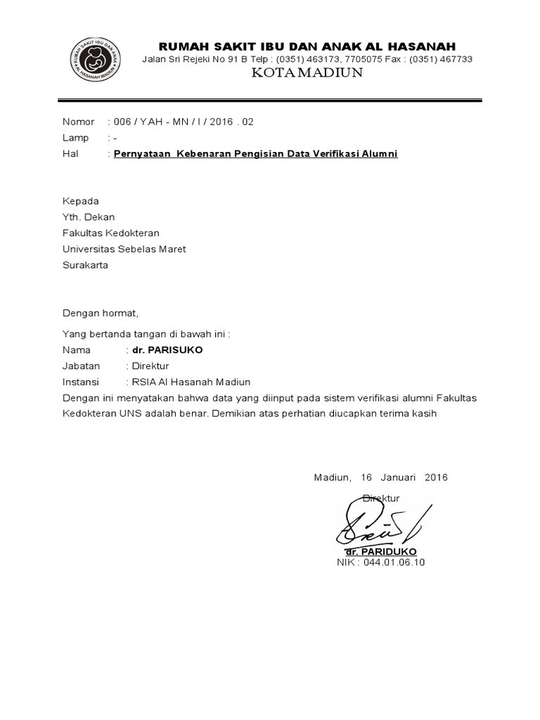 Inilah Contoh Surat Pernyataan Verifikasi Ijazah Terlengkap Contoh - Riset