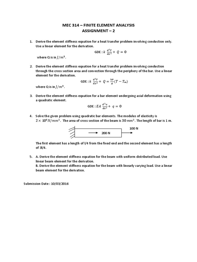 Finite Element Analysis Assignment 2 | PDF | Stiffness | Beam (Structure)