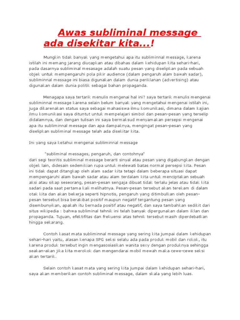 Memahami Subliminal Message di Kehidupan | PDF