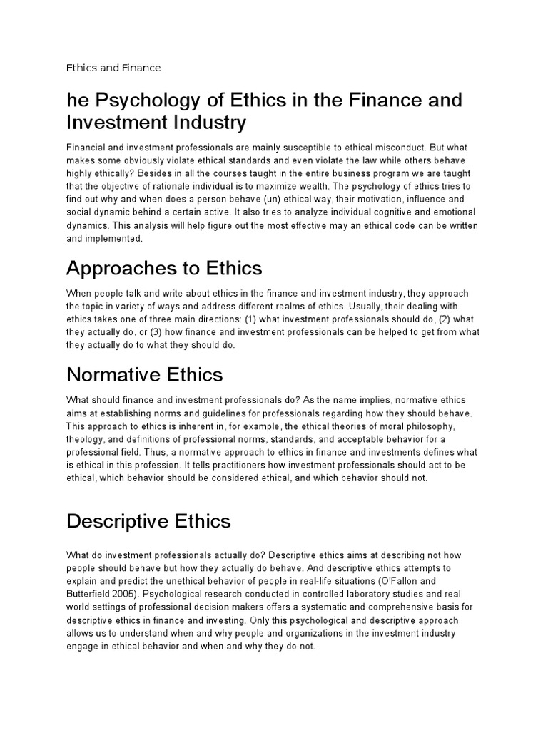 Ethics And Finance Norm Social Emergence - 