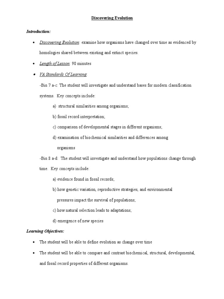 Evolution Lesson Plan | PDF | Evolution | Organisms