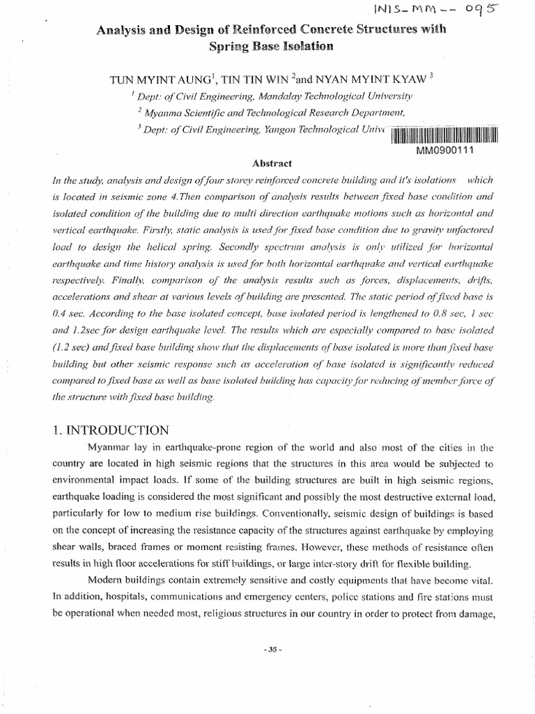 Analysis and Design of Reinforced Concrete Structures With Spring Base ...