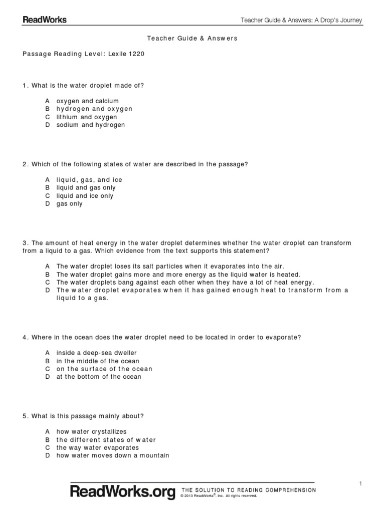 A Drop S Journey Answers PDF Drop (Liquid) Evaporation