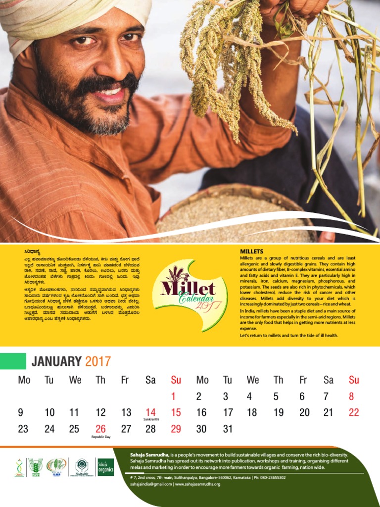 Millet Calendar 2017 PDF Curry Dough