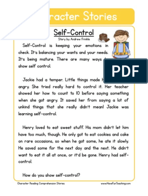 Character Stories Comprehension Self Control | PDF