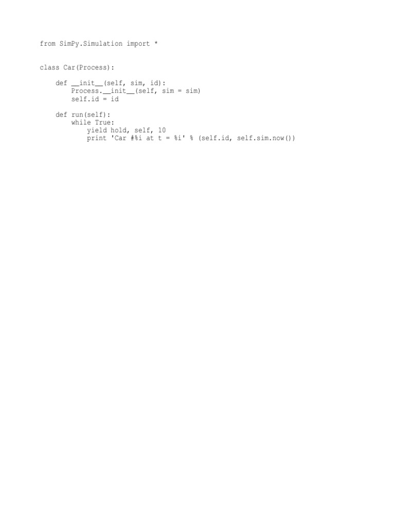 SimPy Car Simulation Process Code | PDF