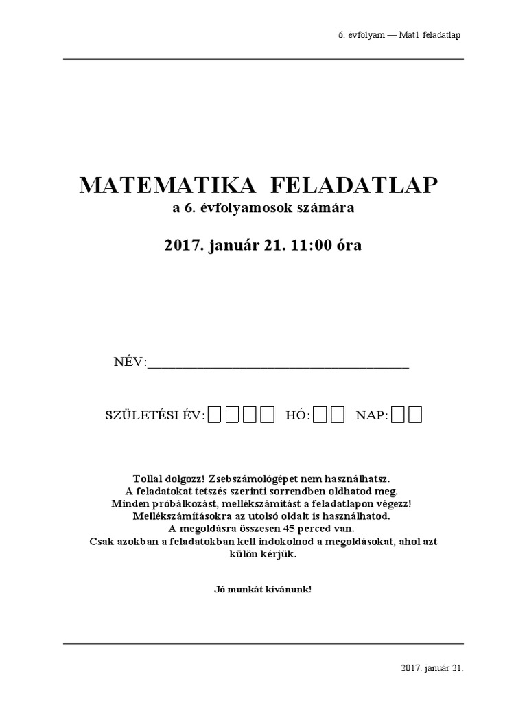 Hatosztályos Matek | PDF