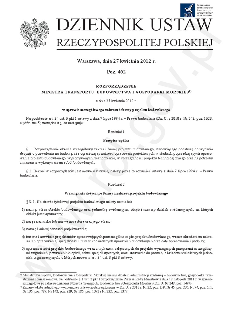 Rozporządzenie W Sprawie Zakresu I Formy Projektu Budowlanego