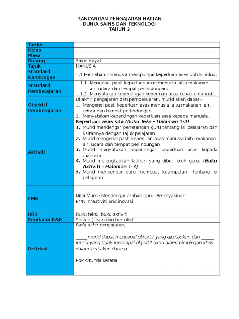 RPH DST Tahun 2 - Unit 1 | PDF