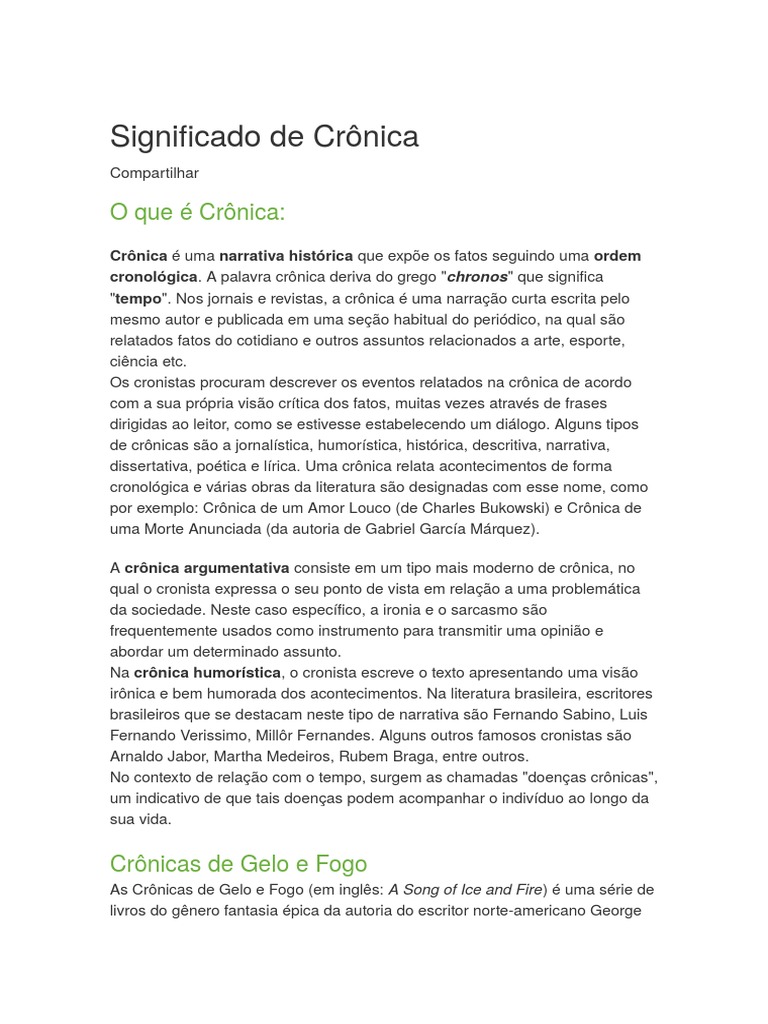 Significado de Crônica | PDF | As Crônicas de Nárnia