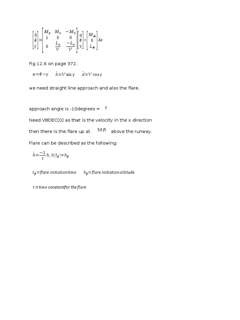 Mathematical model of aircraft approach and flare landing maneuver | PDF