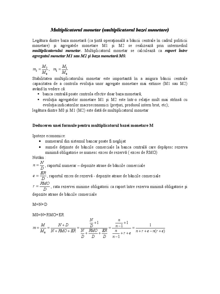 Multiplicatorul Monetar Si Al Creditului | PDF