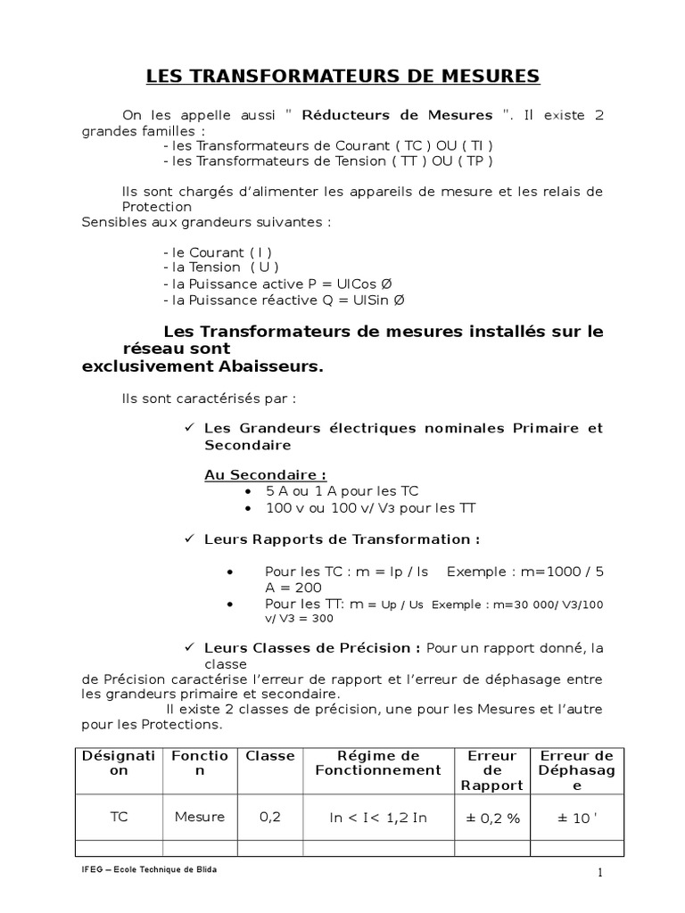 Transformateurs De Mesure Guide Complet PDF quipements 