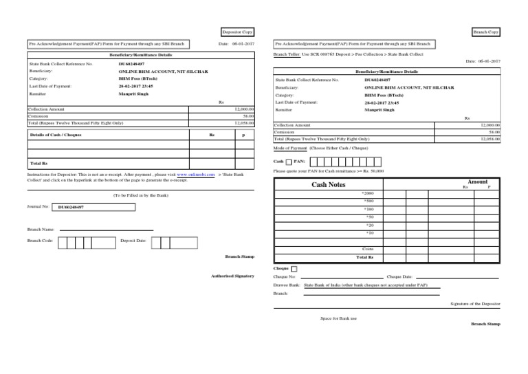 SBI PAP Form for BHM Fees Payment | PDF | Business | Finance & Money ...