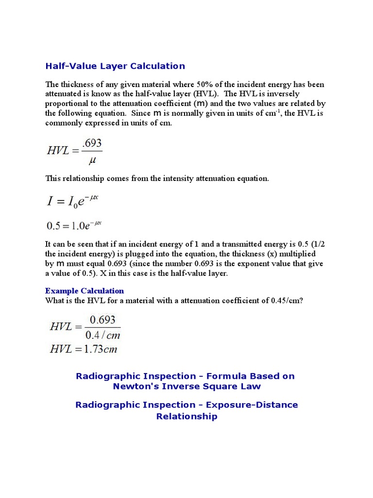 RT Formulas For Calculations PDF Radiography
