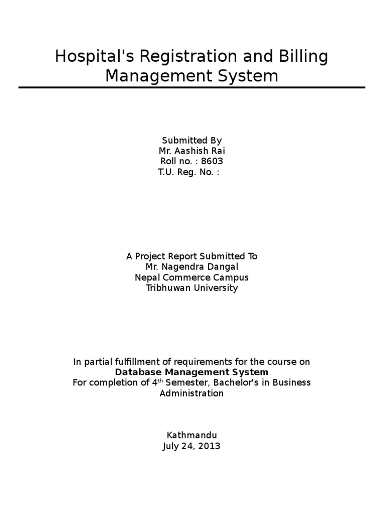Hospital's Registration and Billing Management System | PDF | Databases ...