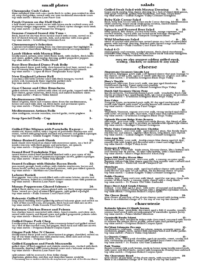 4 Olives Menu Salad Wine