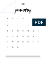 2017 Monthly 1-Page Calendar
