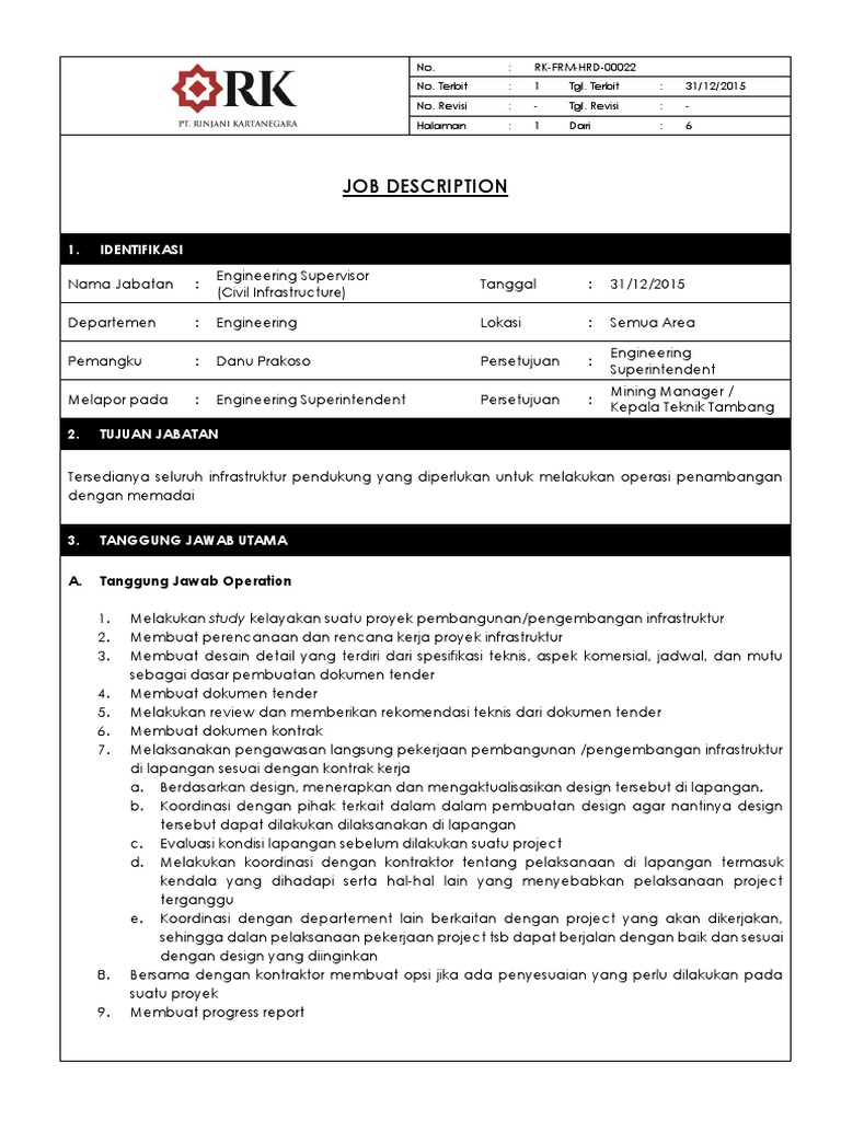 Deskripsi Jabatan Supervisor Teknik Sipil | PDF