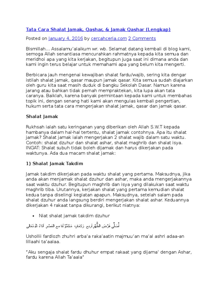 Tata Cara Shalat Jamak