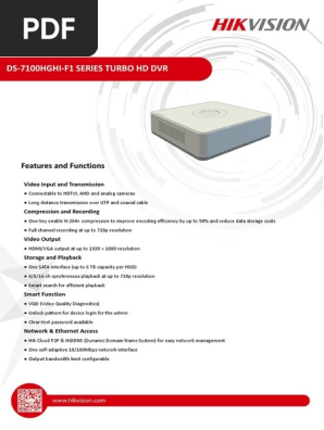 Datasheet Ds7100hghif1 Turbo Hd Dvr