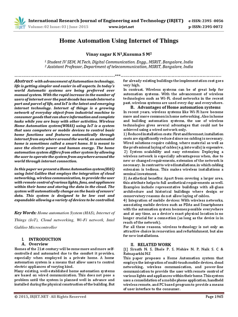 Home Automation Using Internet of Things PDF | PDF | Internet Of Things ...