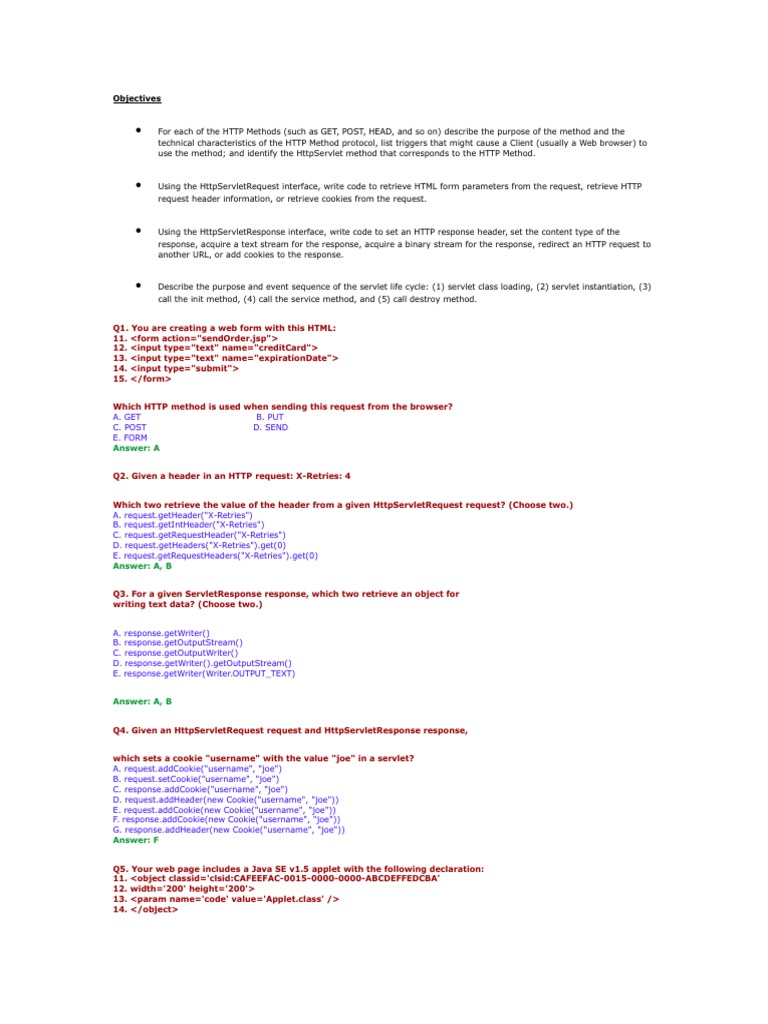 Understanding HttpServlet Methods and Usage | PDF | Http Cookie ...