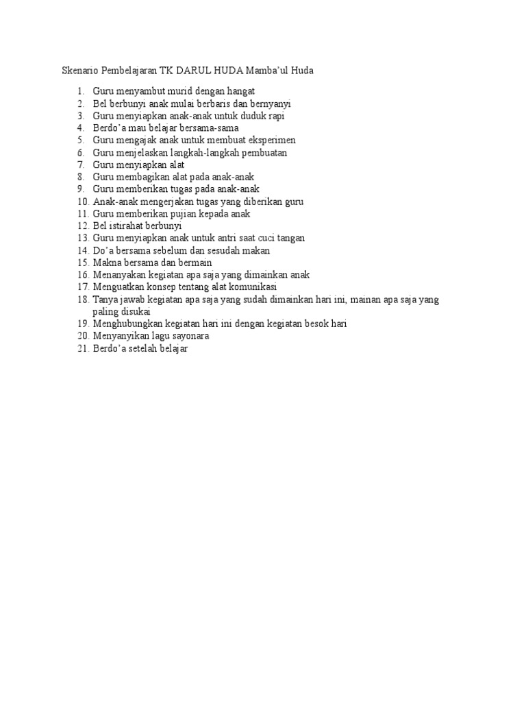 Skenario Pembelajaran TK DARUL HUDA Mamba