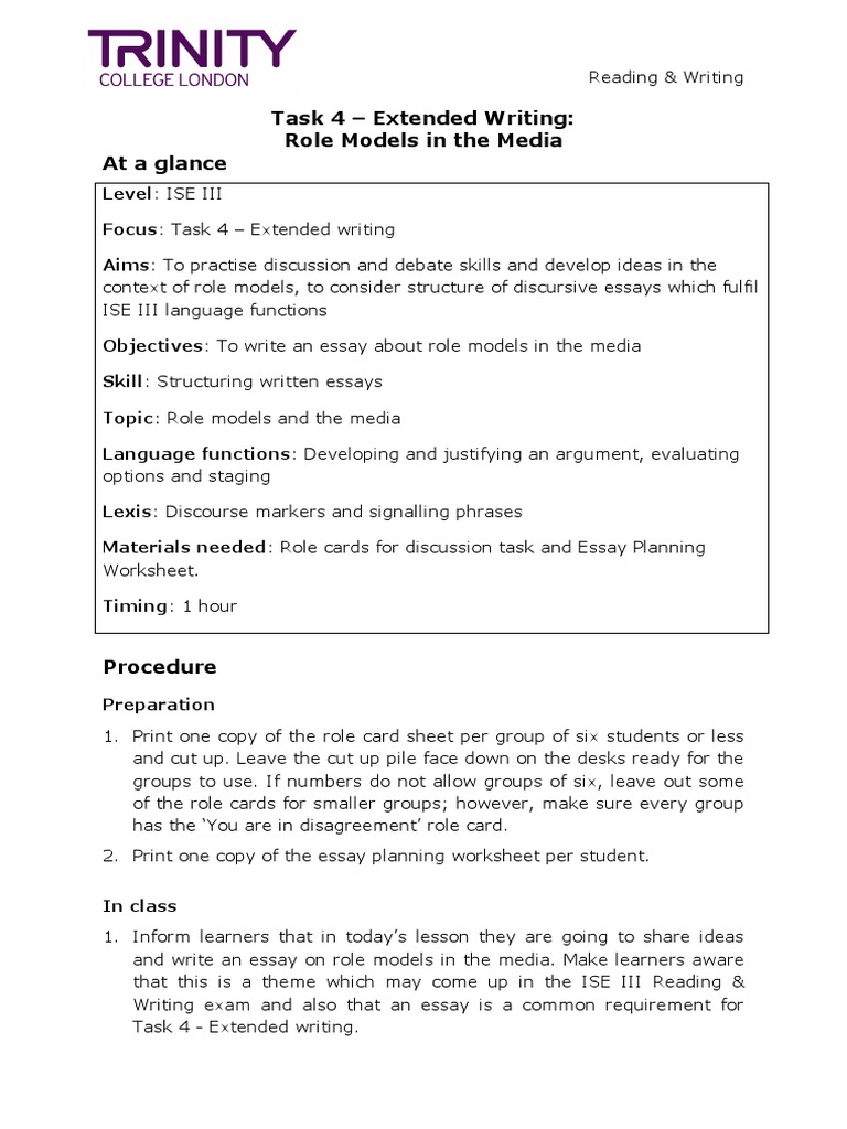 ISE III - Task 4 - Extended Writing - CA1 (Role Models in The Media ...