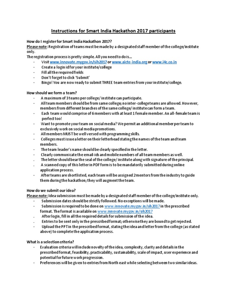 Smart India Hackathon 2017 Guidelines | PDF | Mentorship | Social Media