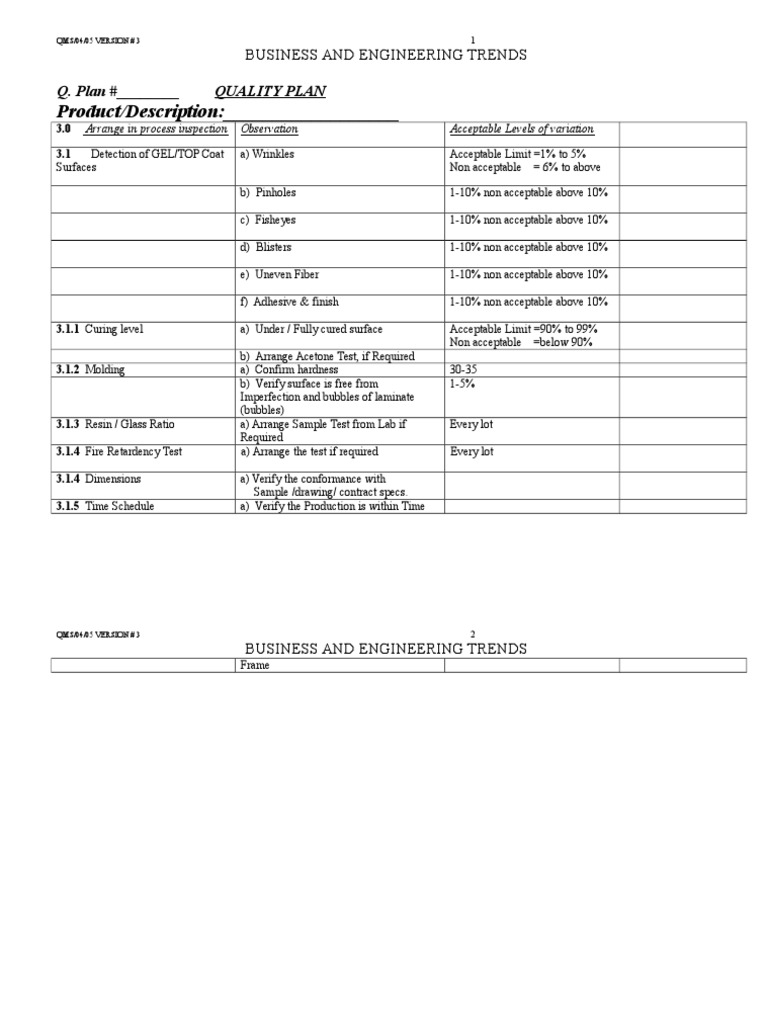 Product/Description: - : Q. Plan # - QUALITY PLAN | PDF | Technology ...
