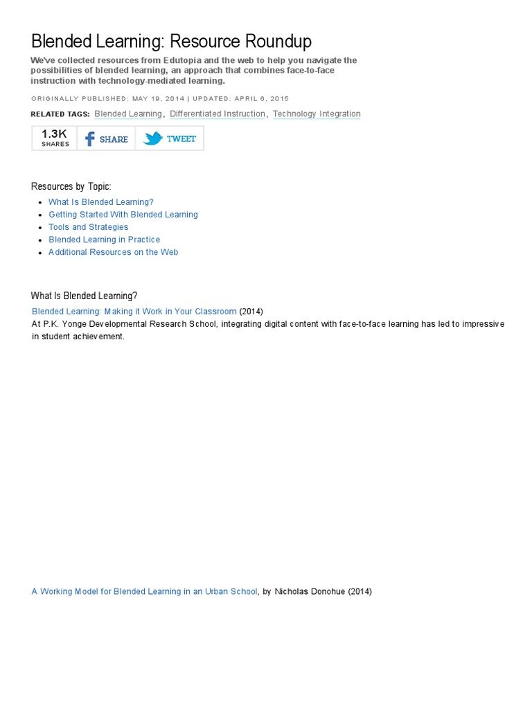 Blended Learning - Resource Roundup - Edutopia | PDF | Educational ...