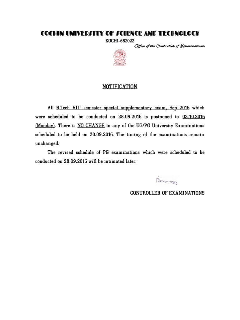 B.Tech VIII Semester Exam Postponed | PDF
