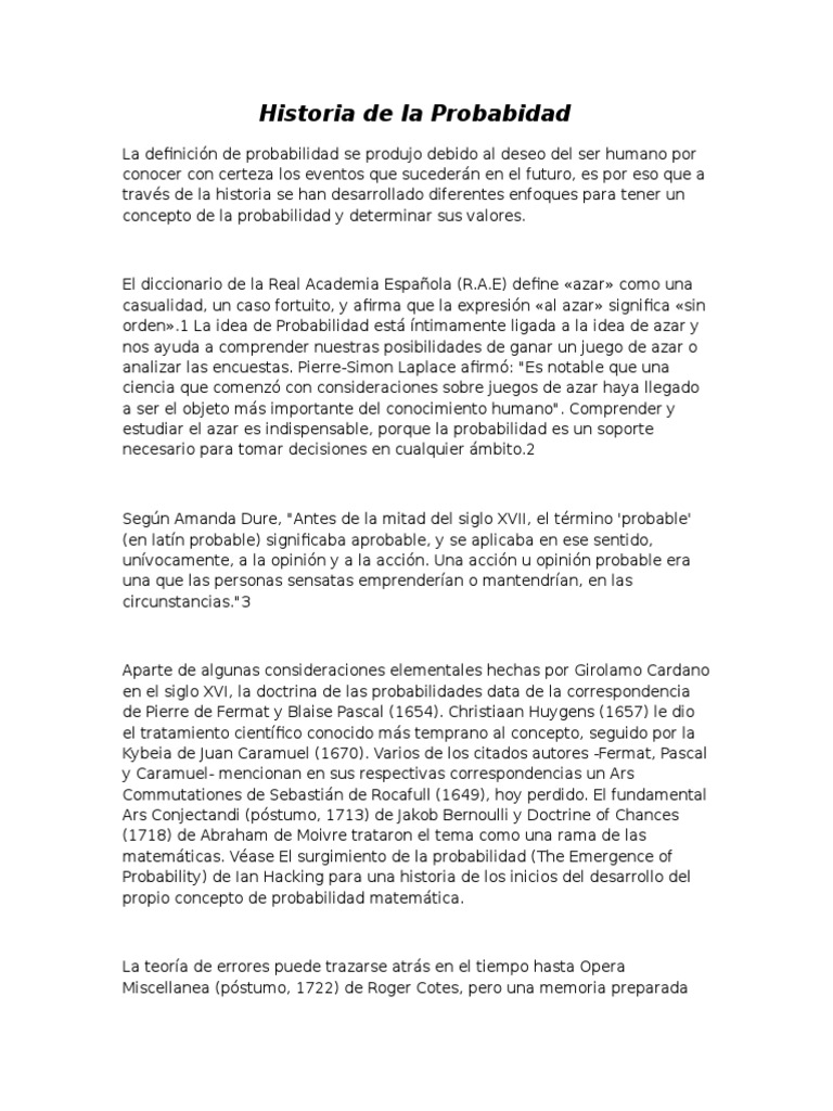 Historia de La Probabilidad PDF Probabilidad