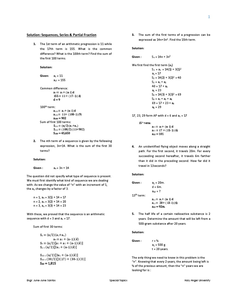 Math - Sequences, Series and Partial Fraction (Solution) | PDF ...