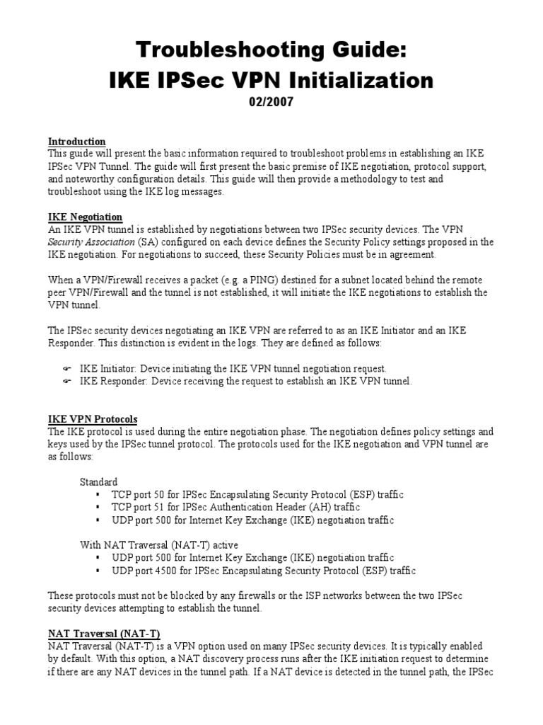 Troubleshooting Guide: Ike Ipsec VPN Initialization | PDF | Virtual ...