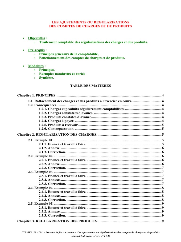 Ajustements Des Comptes de Charges Et Pdts PDF | PDF | Facture | Congé ...
