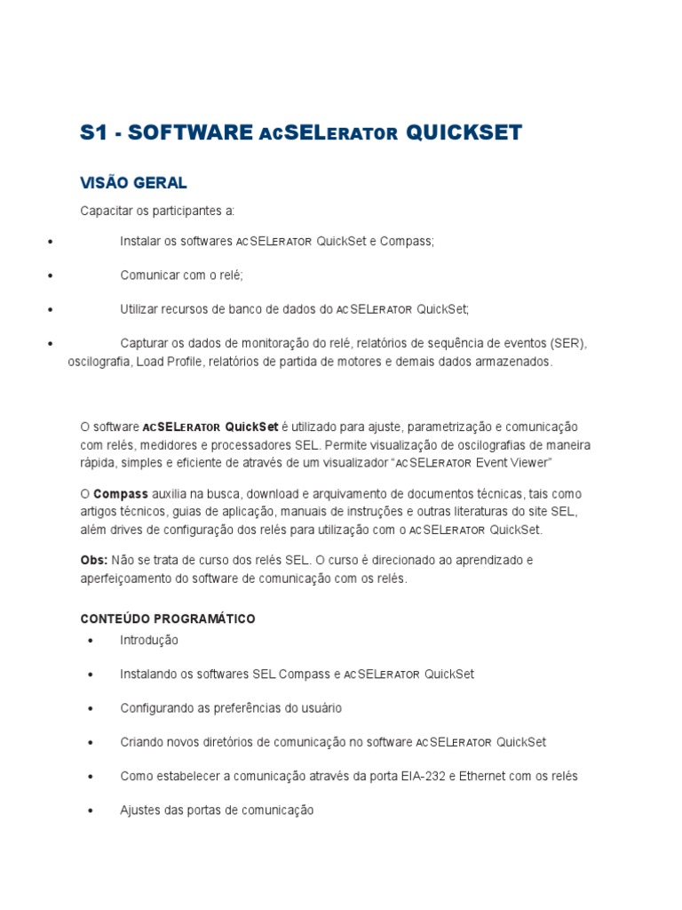 S1 - Quickset AcSelerator | PDF | Relé | Programas