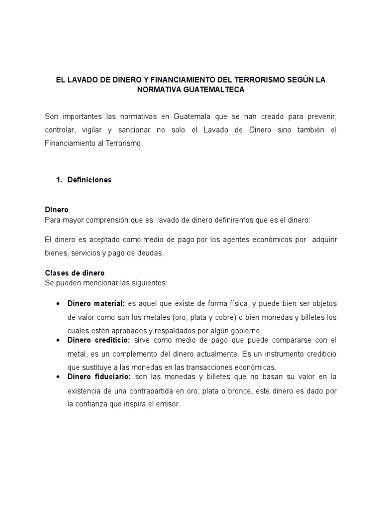 Lavado de Dinero en Guatemala | PDF | Lavado de dinero | Dinero