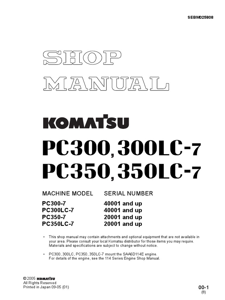 Shop Manual PC300LC 7 - SN40001and Up | PDF | Fahrenheit | Nut (Hardware)